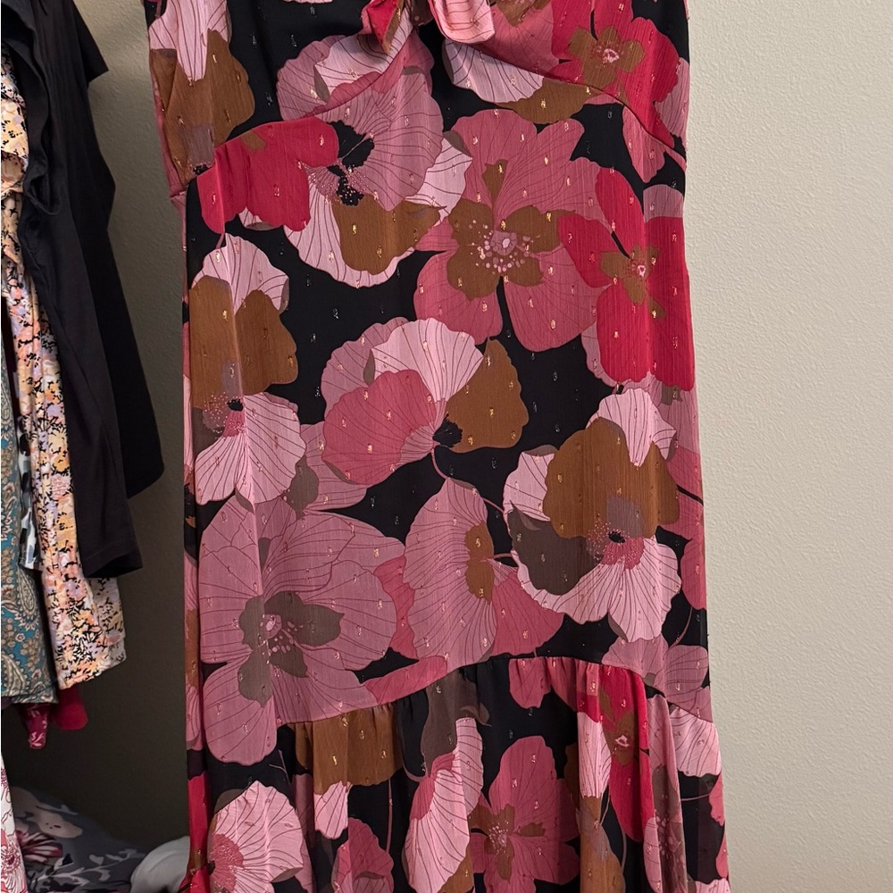 Taylor Black Floral High-Low Dress with Pink and Brown Flowers (*Never Worn)